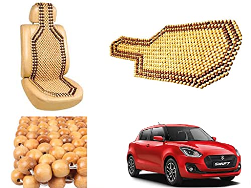 Image of Car Bead Seat Wooden Beads Cushion Cover Pad for Maruti Suzuki Swift 2018, Acupressure Sitting Seat Cover | Cream Color - Pack of 1