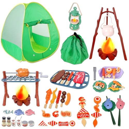 HYRENEE Kids Camping Set with Play Tent,Campfire,Lantern,Indoor Outdoor Camping Set with Pop up Play Tent,Camping Toys Play Set for Kids 3 4 5 Year Old,Toddler Toys