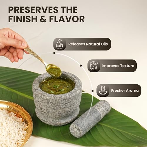 Image of Large Mortar Pestle for Kitchen | 5 Inch Okhli Musal & Silbatta for Chutney | Traditional Sil Batta Stone | Rolu Rokali for Spice, Herb & Chutney Grinder | Granite Stone Grinder for Kitchen Set
