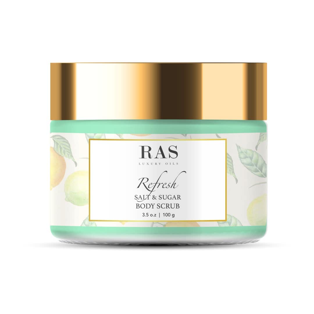 RAS Luxury Oils Refresh Hydrating Body Scrub, Exfoliates & Reduces Tan; Wild Sage & Sea Salt; Sugar & Salt Body Scrub; For Men & Women; 100g-image-1