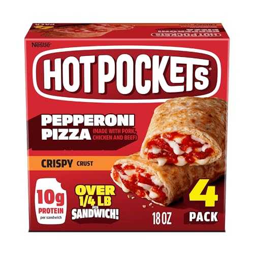 Hot Pockets Pepperoni Pizza, Crispy Crust, Frozen Sandwiches, Frozen Snacks 4Pk 18 oz