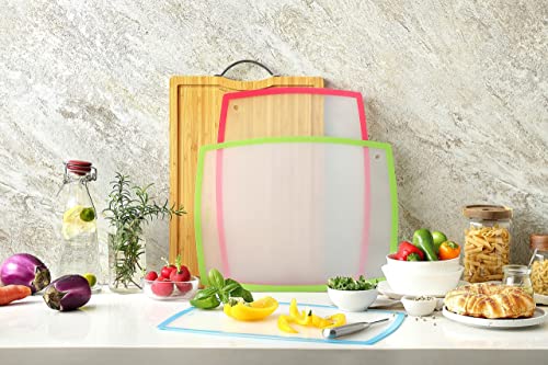 Mc27 Stainless Steel Knife Block Sets With Built-In Sharpener + Mcw11 Bamboo Cutting Boards Set Of 4 (Large, 17”11.4”0.8”) #TOP7