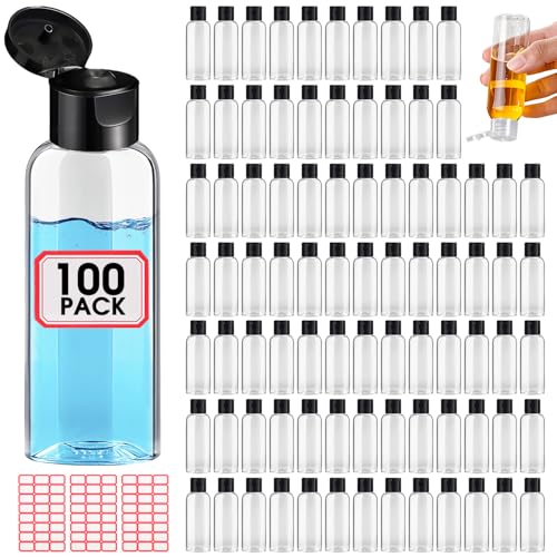 100pcs Empty 3.4 oz Travel Bottles with Black Flip Cap for Liquids Lotion
