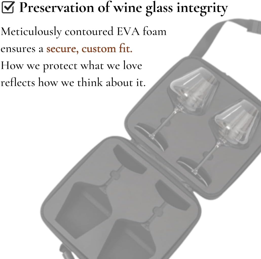 Woven Hardshell 2pcs Wine Glass Case for Zalto (Glasses Not Included) – Protective Stemware Storage Case with Multi-Fit EVA Foam, Portable Travel Carrier for 2 Crystal Glasses - Image 4