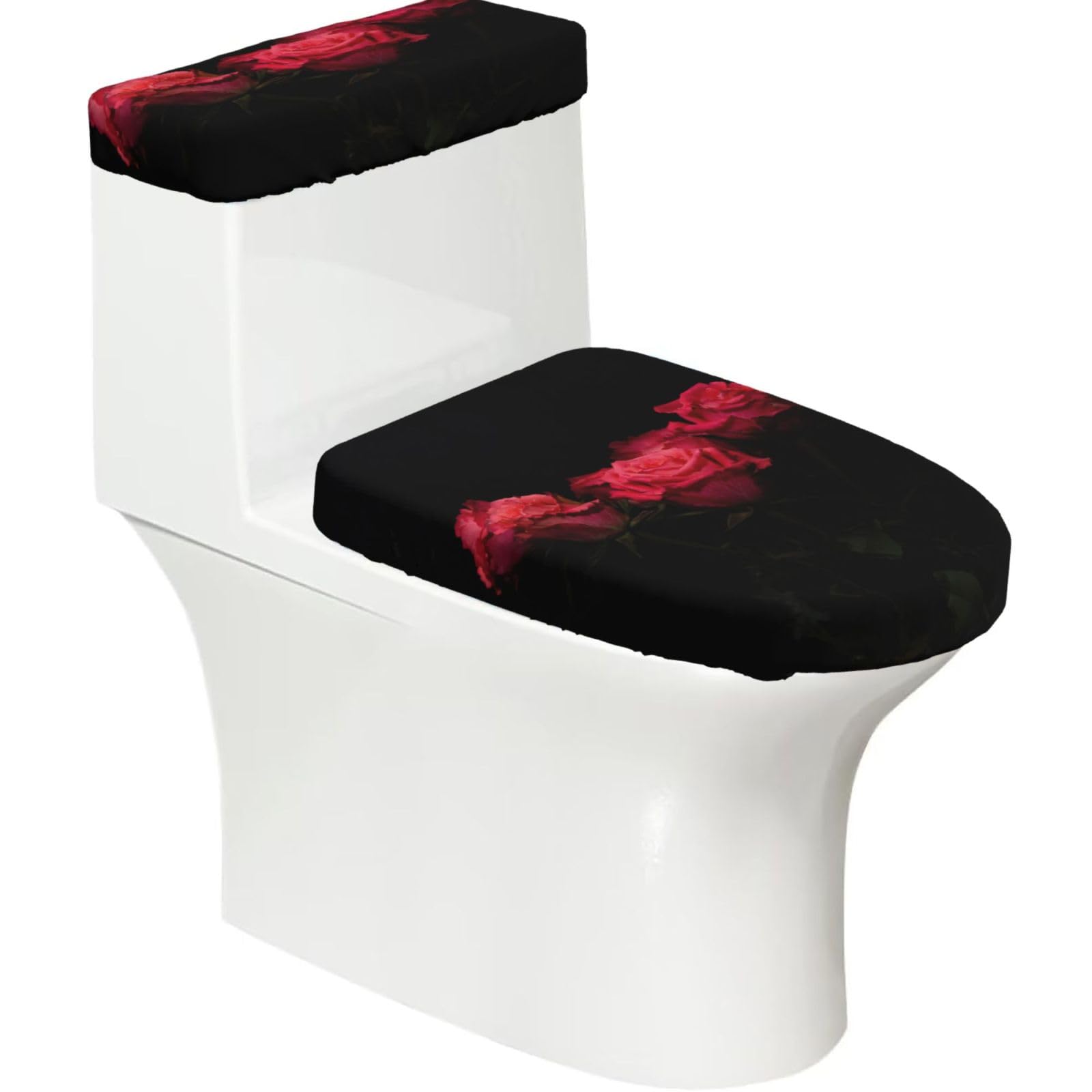 Red Rose And Black Leaves Print Toilet Seat Lid And Tank Covers Universal Fit Smooth Seat Cushion Easy To Clean For Home Hotel
