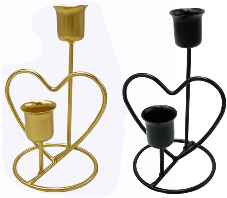 Candleholders Mini Wrought Iron Candlestick Metal Heart Shaped Candle Holder Stand Decor for Romantic Dinner Wedding Birthday Party(Gold)