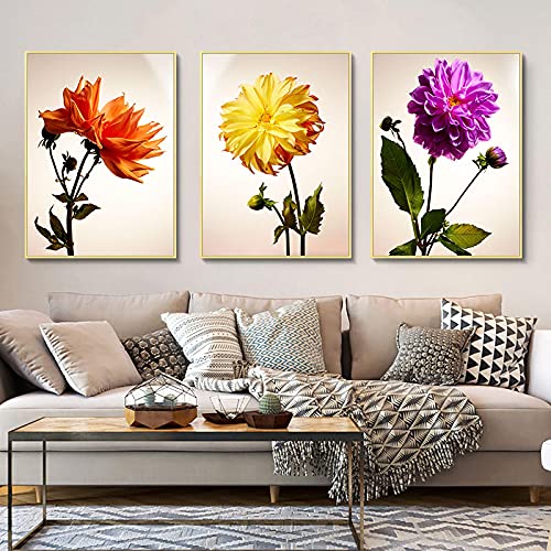 Toile tournesols colorés dahlia 30x45cm affiche fleurs moderne sans cadre