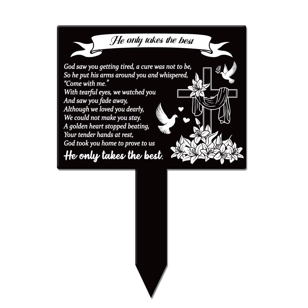 GLOBLELAND Rectangle Dove Flower Lily Garden Stake Memorial Remembrance Plaque for Cemetery - Acrylic Waterproof Grave Marker for Yard