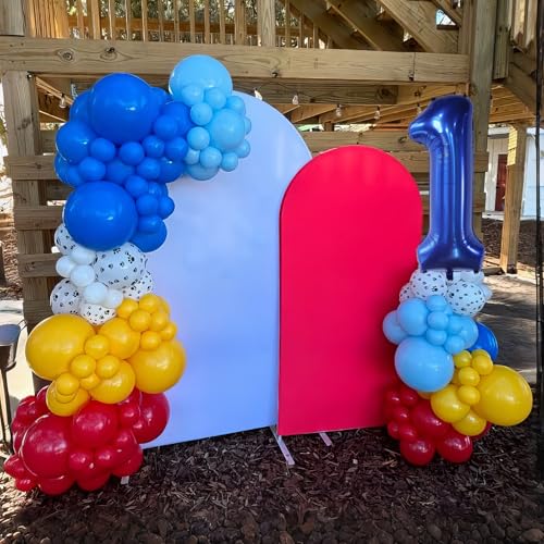 Image of 2nd Birthday Decorations for Boy, Dog Paw Second Birthday Balloons Arch with Red Blue Yellow Latex Balloons and Number 2 Balloon Star Foil Balloon for Paw Party Supplies