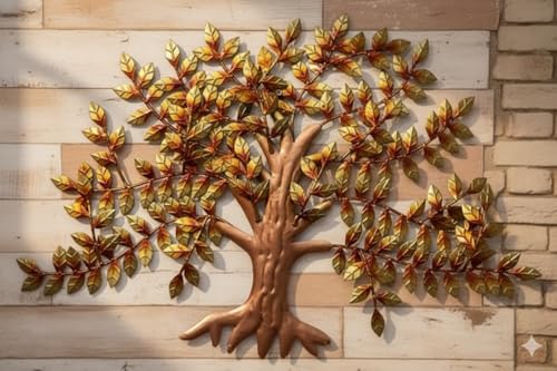 Image of Bharat Art Metal Iron Golden Willow Tree Wall Art | Decorative Metal Wall Sculpture for Home Living Room Bedroom Office Hotels Cafe | Multicolor (30 x 2 x 28 Inch) WD041 (B)