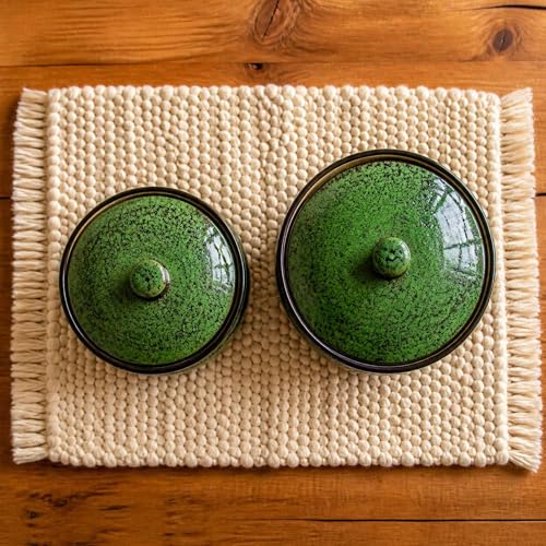 Image of Handcrafted Ceramic Casserole with Lid Artisan Hotpot Dark Forest Speckle 900 ml Serving & Storage Microwave & Dishwasher Safe