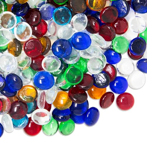 Galashield Flat Glass Marbles Vase Filler Beads 1lb, 100 Multi Mix Stones