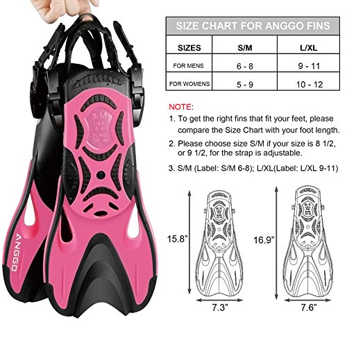 ANGGO Adult Short Swim Fins with Adjustable Strap for Snorkeling and Diving