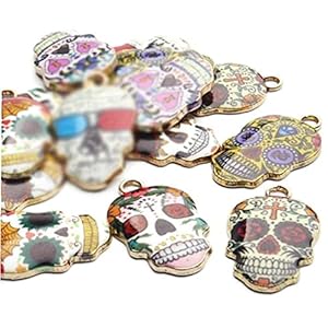 Ruluti Crâne De Fleur Plaqué Or 100 Pièces Pendentif Halloween pour Accessoires De Bijoux De