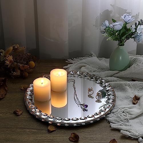 Hipiwe HPWSN00847 Mirror Glass Vanity Tray Sparkling Crystal Perfume Tray Round Decorative Tray Gorgeous Makeup Organizer Tray Jewelry Trinket Tray thumb #4