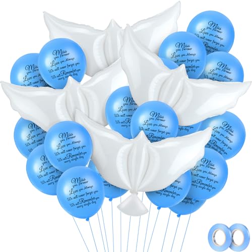 Skylety 36 Pcs Memorial Balloons with 4 Peace Dove Balloons to Release in Sky Remembrance Helium Decorations for Funerals Heavenly Birthday Anniversaries and Memorial Services(Blue)