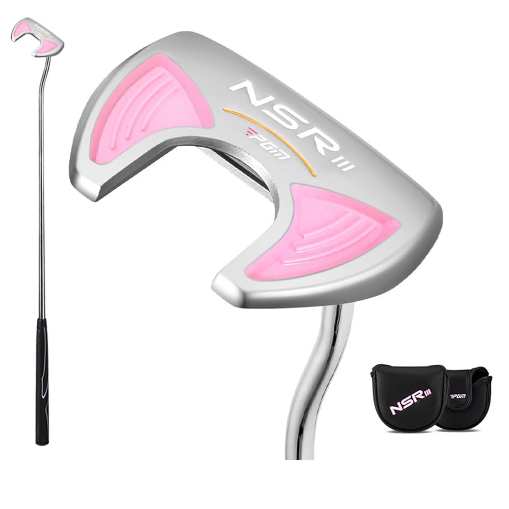 Putter de palos de golf para mujer NSR3 de acero inoxidable rosa para golfistas diestros con cubierta de cabeza de golf