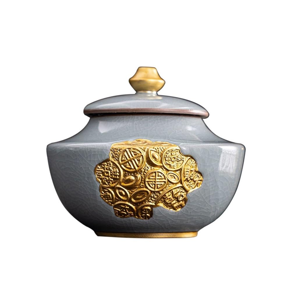 ENGENDER Tea Storage Jar Household Kung Fu Tea Jar Chinese Style Ceramic Gold Painted Sealed Storage