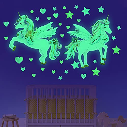 Glow In The Dark Stars, Unicorn Wall Sticker For Girls Bedroom, Unicorn Room Decor For Girls Bedroom,Unicorn Wall Stickers For Kids (Green) #TOP6