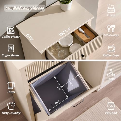 Image of IFBUY Tilt Out Laundry Hamper Cabinet, Modern Trash Can Cabinet, Cream