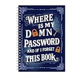 Password Keeper Notebook, Spiral Bound Password Organizer Book, Navy Blue with Lock and Key Design, 5.7 x 8.26 Inches