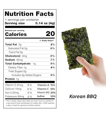 KIMNORI Premium Organic Seaweed Snacks – Crispy Korean BBQ (KBBQ) Laver, Keto, Vegan & Low Calorie Superfood, 24 Pack Family Size (4g/0.14 Ounce)