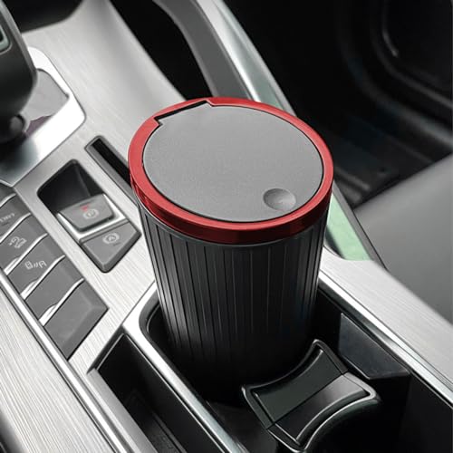 Image of AUCELI Car Cup Holder Trash Can with Lid, Mini Garbage Bin for Auto Door Pocket, Leakproof and Waterproof, Multipurpose Portable Small Storage Organizer, Car Interior Accessories Essential (Red)