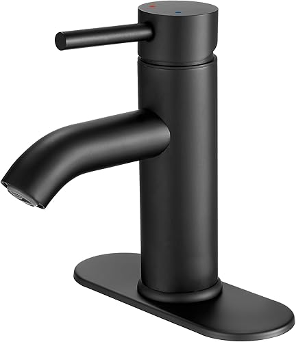VOTON Grifo de Baño Negro de Una Sola Manija Grifo de Lavabo de Baño Negro Mate Grifo de Lavabo RV para Recipiente de Baño 1 o 3 Agujeros con Placa