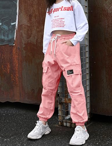 Image of Little Girls Cargo Pants Elastic Waist Cargo Jogger Pants with Pockets