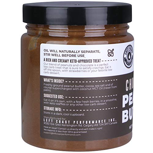 Keto Chocolate Peanut Butter Spread (1g net carbs) with MCT Oil and real Cocoa (Dark Chocolate). Vegan, Low Carb, No Added Sugar, Dairy & Lactose Free, Ketogenic Gourmet Peanut Butter Fat Bomb, 10 oz