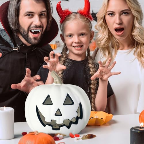 Halloween Deko Outdoor Garten, Kürbis Deko Kerze Led Herbstdeko Weiß(20cm) – Ansicht 5