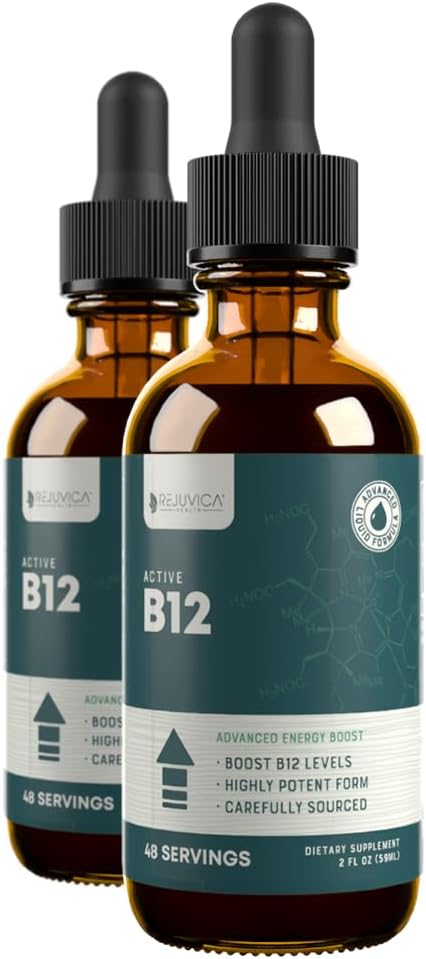 Active B-12 Liquid B12 Supplement, Supports Energy and a Healthy Nervous System - Convenient Liquid Dropper Absorbs Fast & Tastes Great - 2Pack