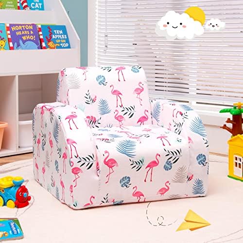 COSTWAY Children's Armchair, 3 in 1 Convertible Flip Open Kids Cartoon Sofa Lounger with Velvet Fabric, Mini Couch Playroom Seating Chair for 0-4 Years Toddler (Pink)
