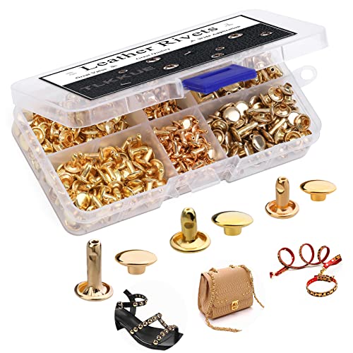 Tlkkue 600 Set Leather Rivets 4 Colors Double Cap Rivets Tubular 4 Sizes With Rubber Hammer Fixing Tool Kit 4 Piece For Diy Leather Craft Clothes Shoes Decoration And Repair #TOP2