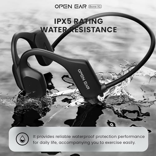 Image of Bone Conduction Headphones,IPX5 Open-Ear Wireless Bluetooth 5.3 Magnetic Charging with Mic, 6Hr Playtime, Waterproof Sweatproof Earphones for Sports, Running, Gym, Hiking, Cycling - Black