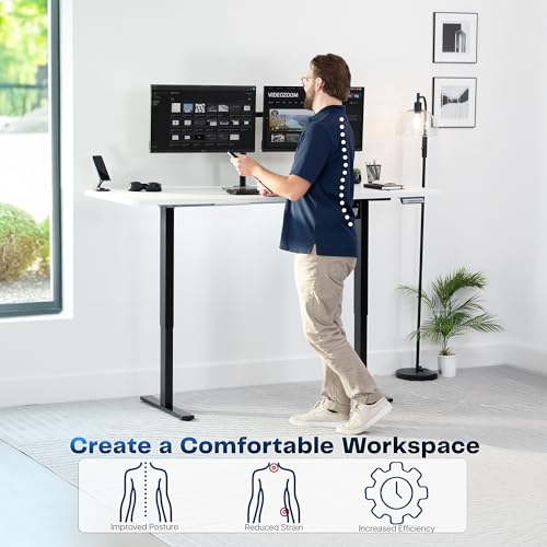 Image of VIVO White 71 x 36 in Standing Desk, DESK-KIT-1B7W-36 | Electric, Holds 220 lbs, Sit Stand, Height Adjustable, Extra Deep Table Top, Memory Presets, 1B Series, Black Frame