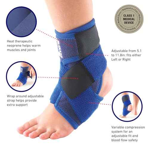Image of Neo-G Ankle Brace for Kids - Support for Juvenile Arthritis, Joint Pain, Ankle Injuries from Gymnastics, Basketball, Volleyball - Adjustable Compression - Class 1 Medical Device - One Size - Blue