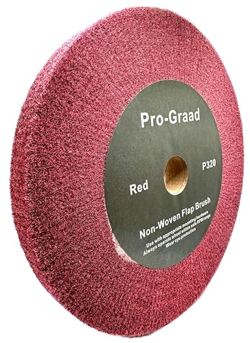 Image of 10 inch x 1 inch x 1-1 /4 inch Red Bench Grinder Polishing Wheel Flap Brush, 320 Grit, Tight Weave, Great for refurb of Golf Clubs and Metal, Non-Woven Wheel for Copper, Metal, Finishing, and Burnishing