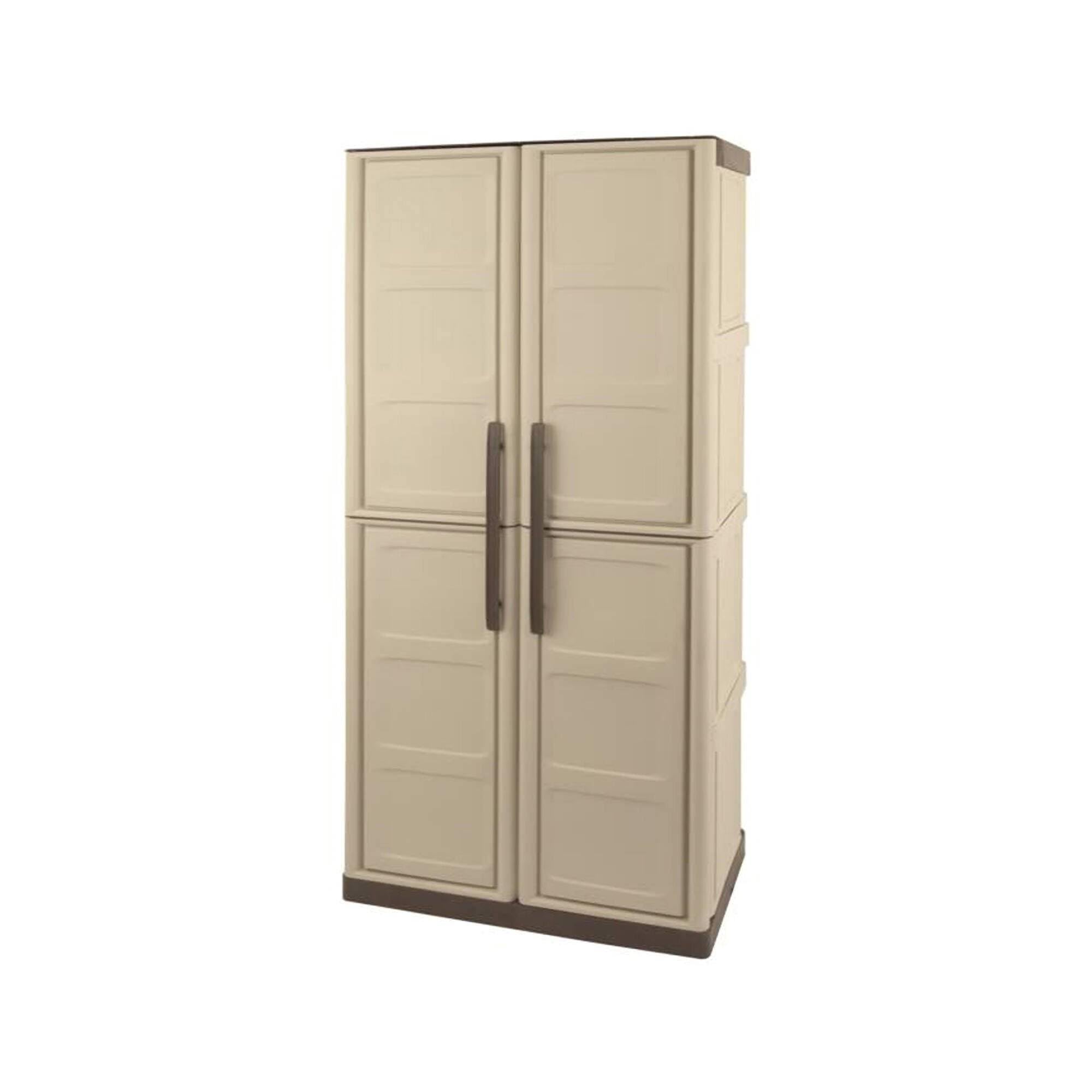 Dmora - Armadio da esterno Marchin, Mobile balcone multiuso, Armadietto outdoor 2 ante, 100% Made in Italy, Beige e Marrone, Finitura quadri, 70x39h165 cm