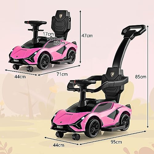 DREAMADE 3-in-1 Rutschauto Lamborghini, Rutschfahrzeug mit Schiebestange, Musik, Lichter & Sicherheitsbügel, Schiebauto für Kinder 18-60 Monate, belastbar bis 25kg (Rosa) – Bild 6