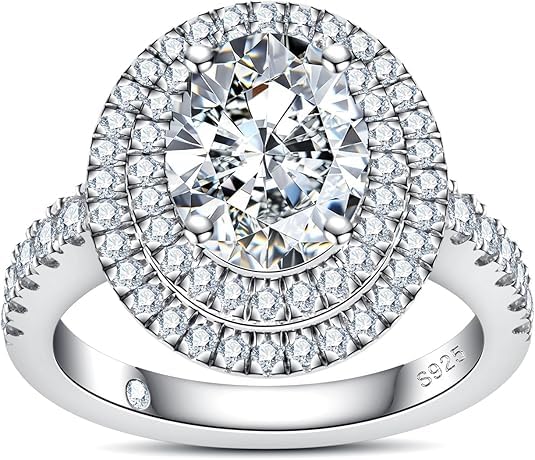 Anello da Donna-Anello con Diamante Moissanite-con Certificazione GRA, Argento Sterling 925, Placcatura in oro Bianco 18 Carati, Purezza D+ VVS1, Finitura al Plasma. Adatto per:Matrimoni