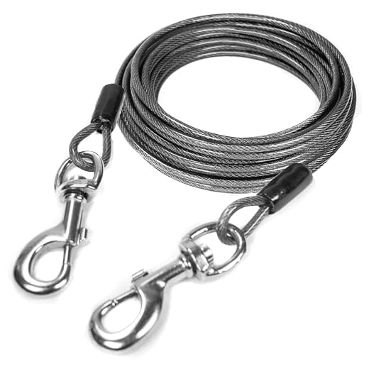 Mighty Paw Cable Tie Out for Dogs | 30’ Braided Steel Black Tieout. Chew Proof Lead for All Sized Pets. Great for Yard, Camping, and Outdoors. an Off-Leash Feel with Total Control (1/8", Up to 60lbs)