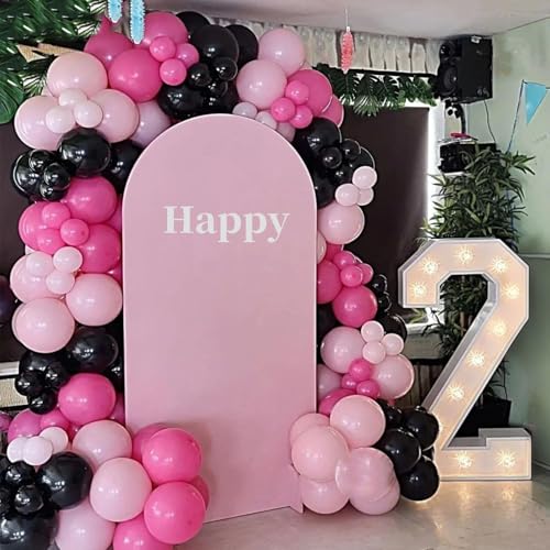 Image of Pink and Black Balloons, 60PCS Hot Pink Black Balloon Set, 12Inch Pastel Light Rosa and Metallic Latex Balloons for Girls Women Princess Birthday Bachelorette Baby Shower Beauty Party Decorations