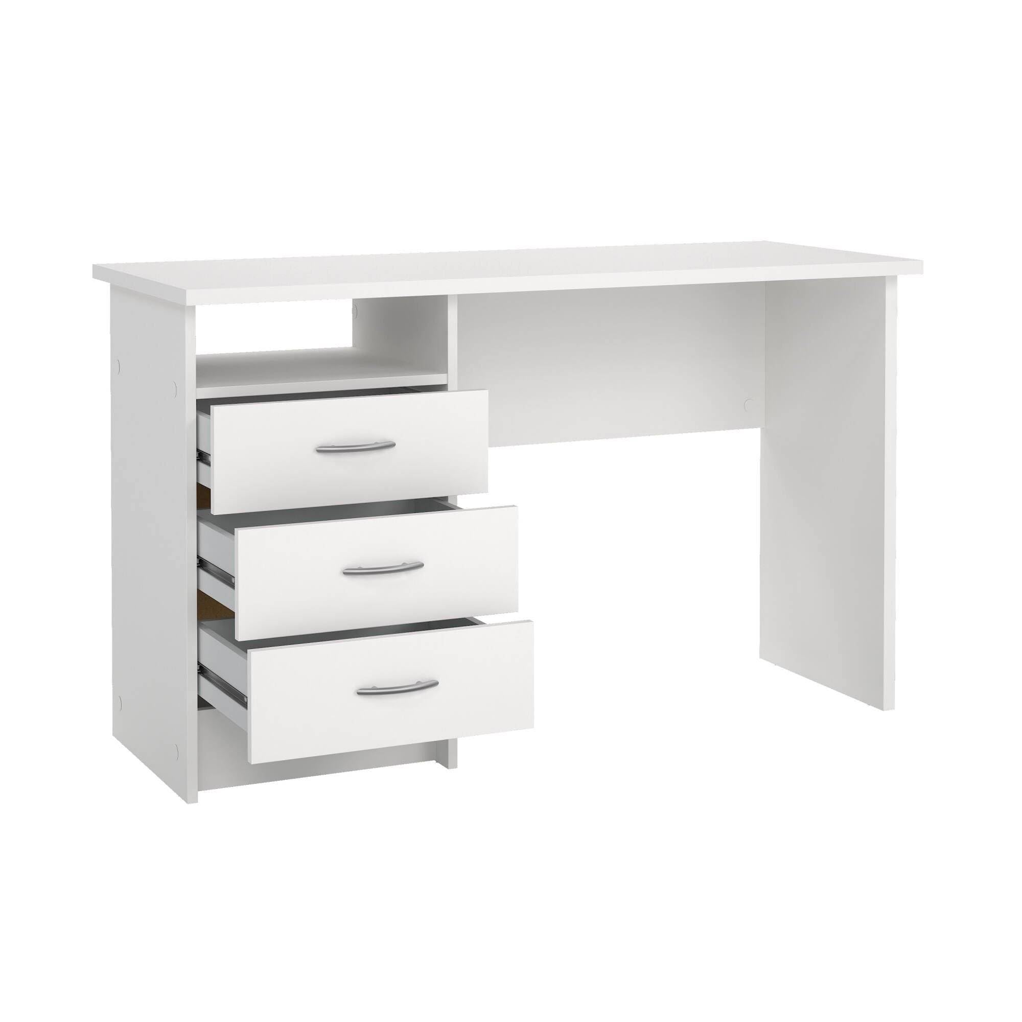 Dmora Scrivania 48.1x120.1x72.6h cm Bianco 3 Cassetti Materiale Piano in Legno Nobilitato, Colore Piano Bianco