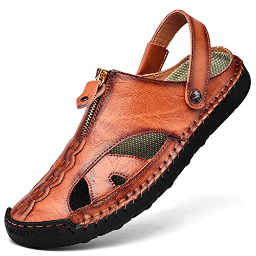 Men's Outdoor Sandals Breathable Summer Beach Shoes Closed Toe Hiking Fisherman Non-Slip Comfortable Casual Leather Sandals