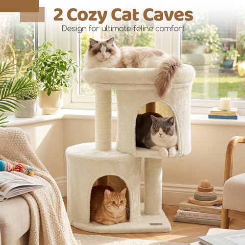 Torre para gatos DORTALA beige 26 pulgadas con 2 refugios miniatura 2