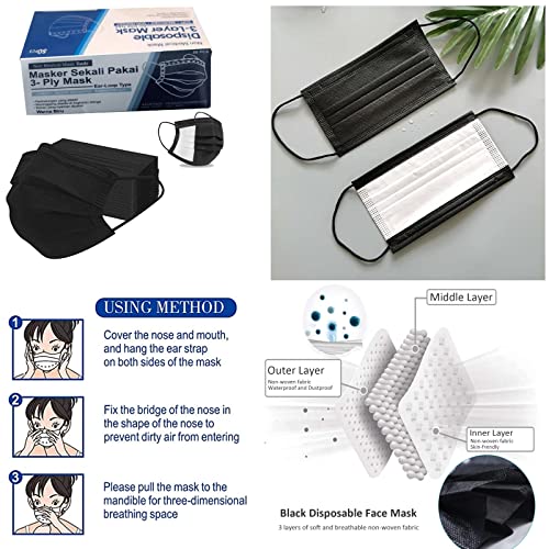 Disposable 50 Pack Face Mask 3 Ply Filter Protection, 50 Disposable Protective Mask (50 Pieces, Black) #TOP1
