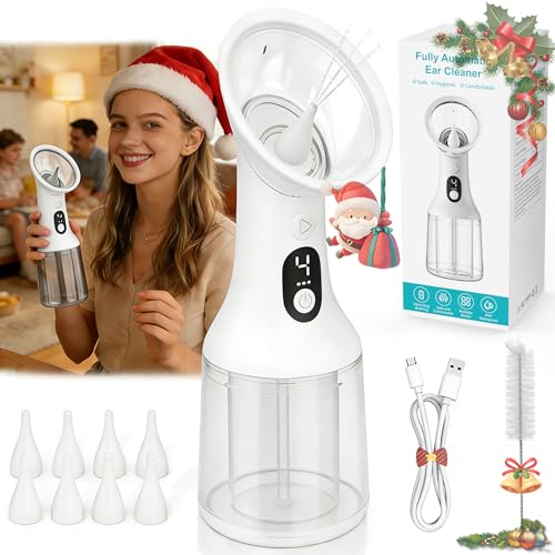 Automatic Ear Wax Removal, Upgrade USB Electric Water Powered Ear Cleaner with 4 Cleaning Modes IPX7 Waterproof Ear Irrigation System Reusable Ear Flushing Cleaning Tool for Kids Adults-White