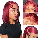 99J Burgundy Lace Front Wigs Human Hair Bob Wig 13x4 HD Lace Frontal Short Bob Human Hair Wigs for Black Women Human Hair Pre Plucked Natural Hairline Wine Red 8 inch