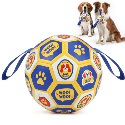 Vivifying World Cup Dog Toys Balls Interactive Soccer Ball for Small Medium Dogs Durable PU Enrichment Training Toy with Straps for Indoor and Outdoor Tug-of-War & Playing (6 Inches)
